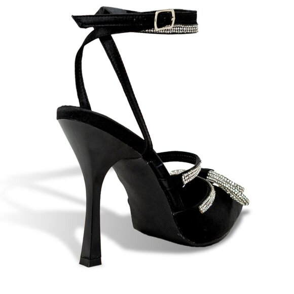 Women’s Rhinestone Embellished Pointed Toe Heels with Ankle Straps - Picture 3 of 4